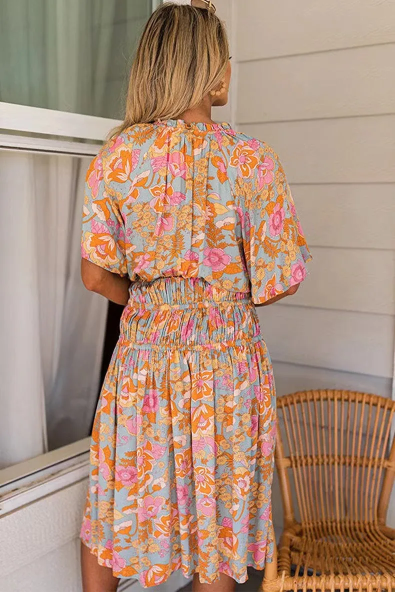 Attractive Print V-Neck Midi Dress