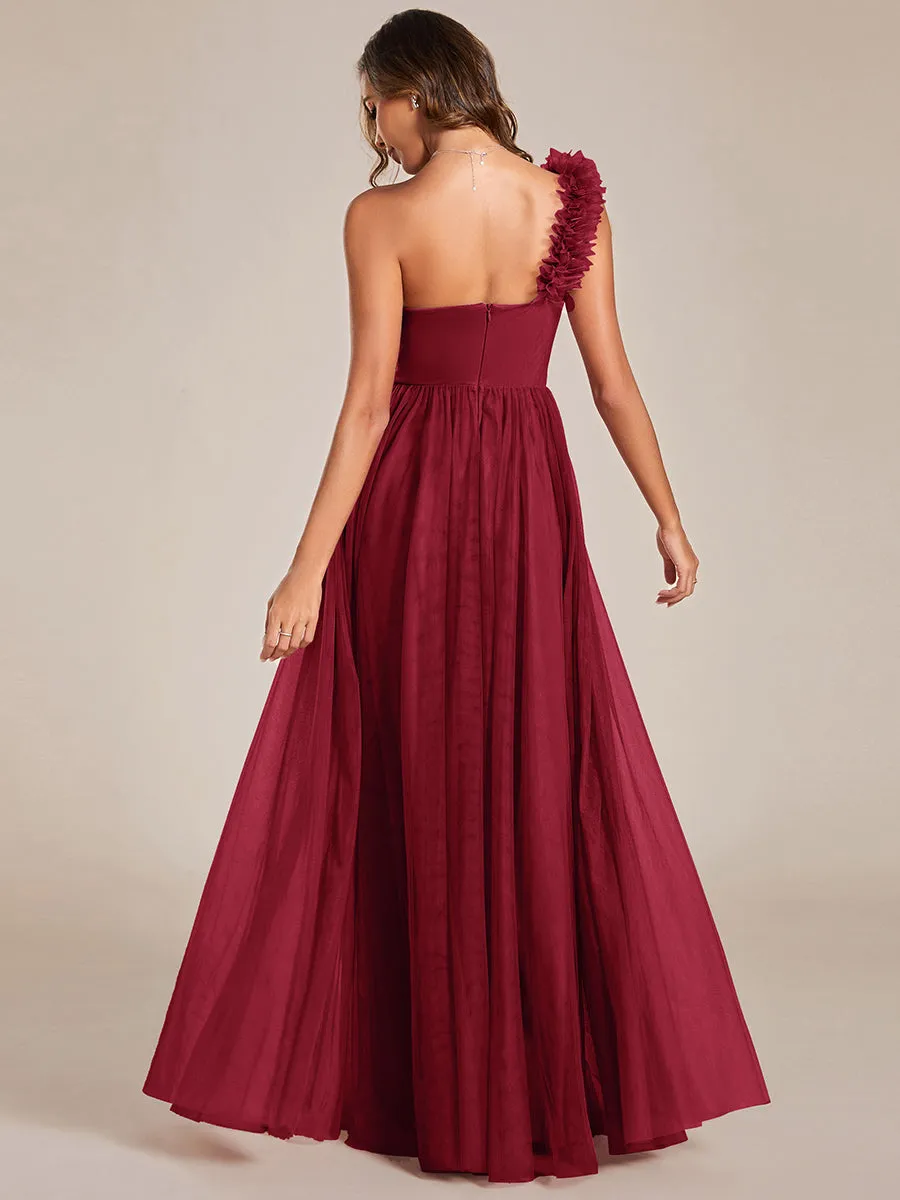 Backless One Shoulder Pleated Split Tulle Wholesale Bridesmaid Dresses