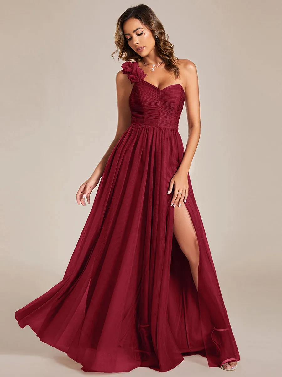 Backless One Shoulder Pleated Split Tulle Wholesale Bridesmaid Dresses