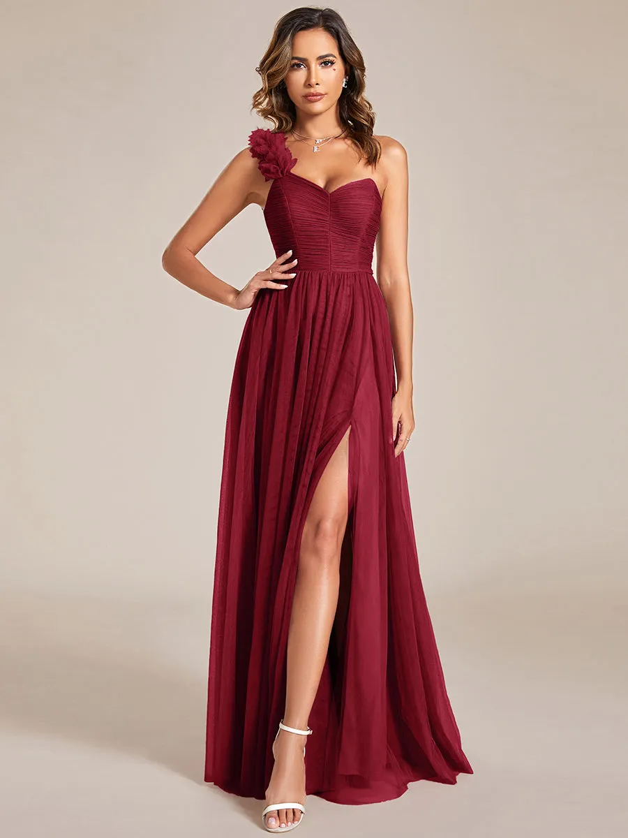 Backless One Shoulder Pleated Split Tulle Wholesale Bridesmaid Dresses