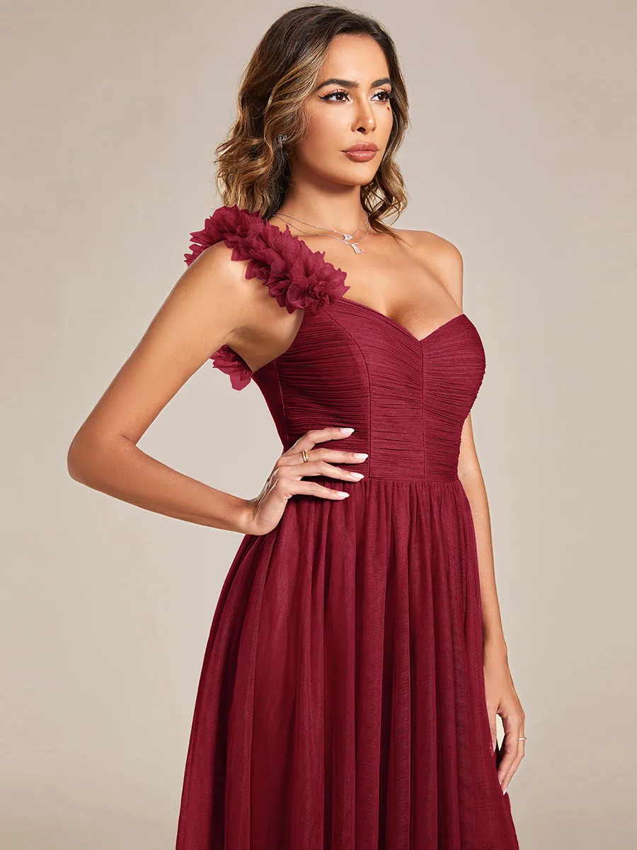 Backless One Shoulder Pleated Split Tulle Wholesale Bridesmaid Dresses