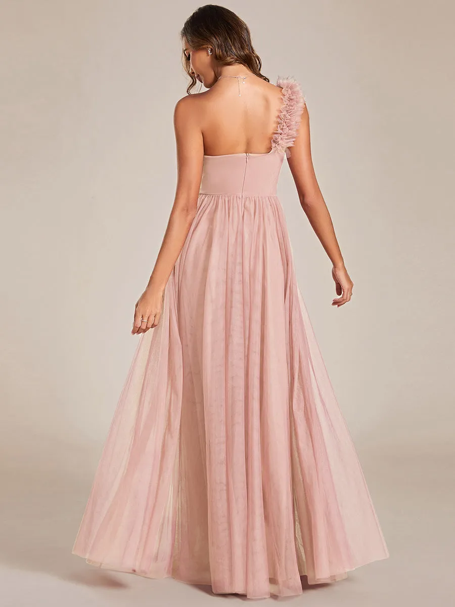 Backless One Shoulder Pleated Split Tulle Wholesale Bridesmaid Dresses