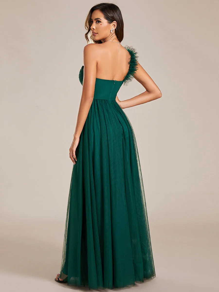 Backless One Shoulder Pleated Split Tulle Wholesale Bridesmaid Dresses