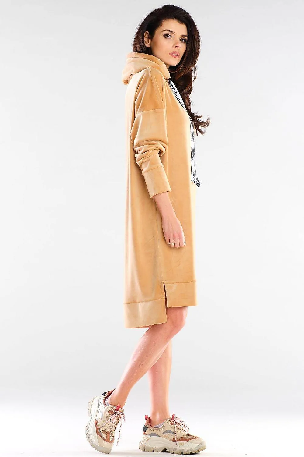 Chic Sporty Velour Daydress with Signature Logo Stripes