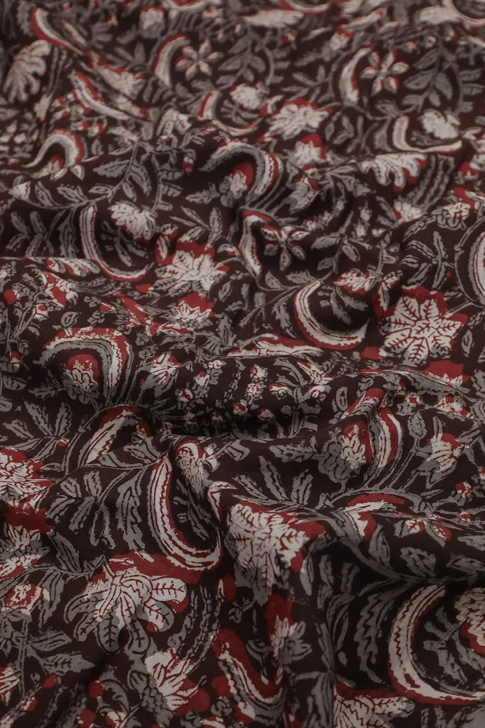 Florals on Deep Brown Dabu Cotton Fabric - 0.5m