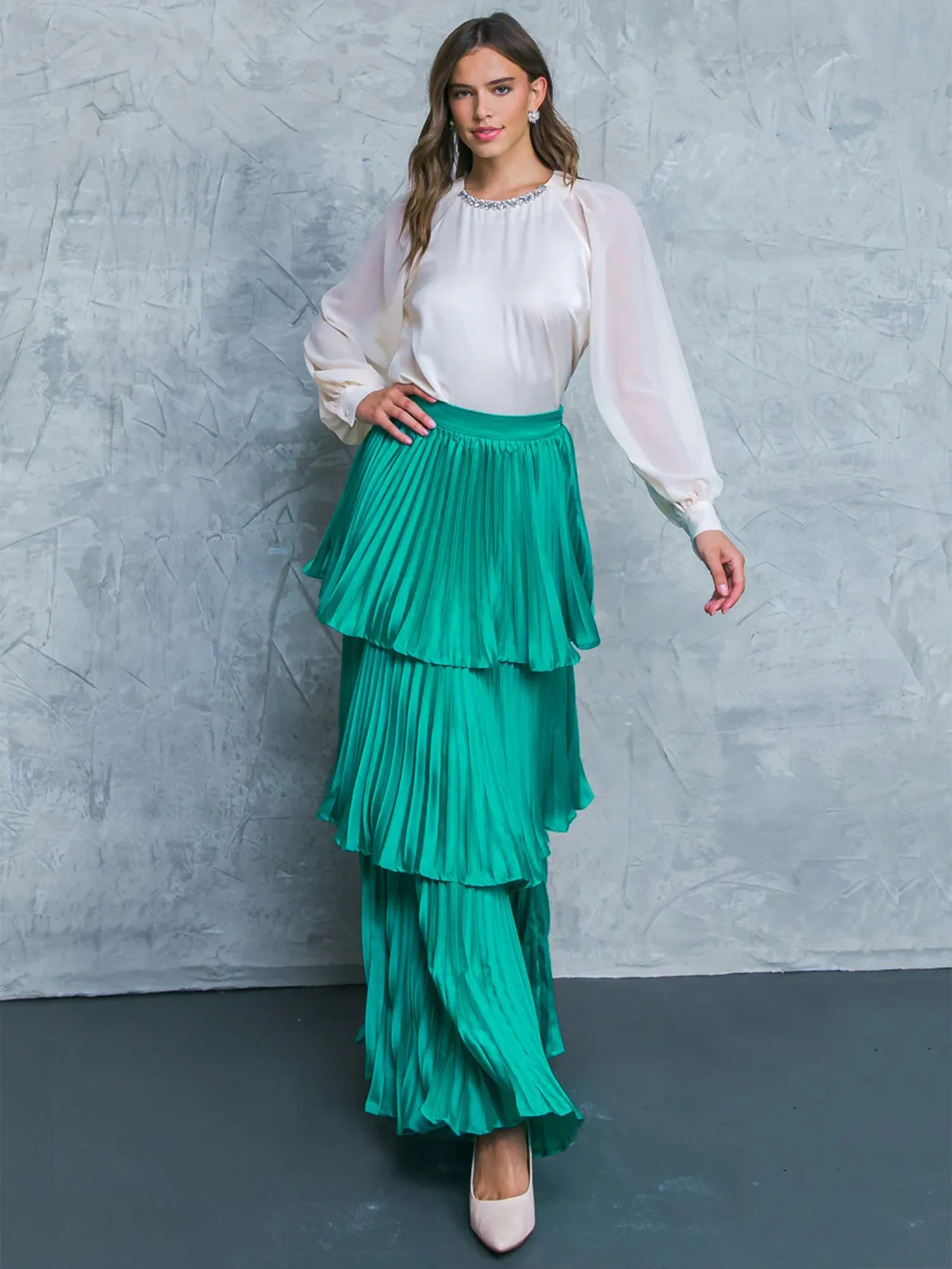 Flying Tomato Tiered Satin Maxi Skirt - Brands We Love
