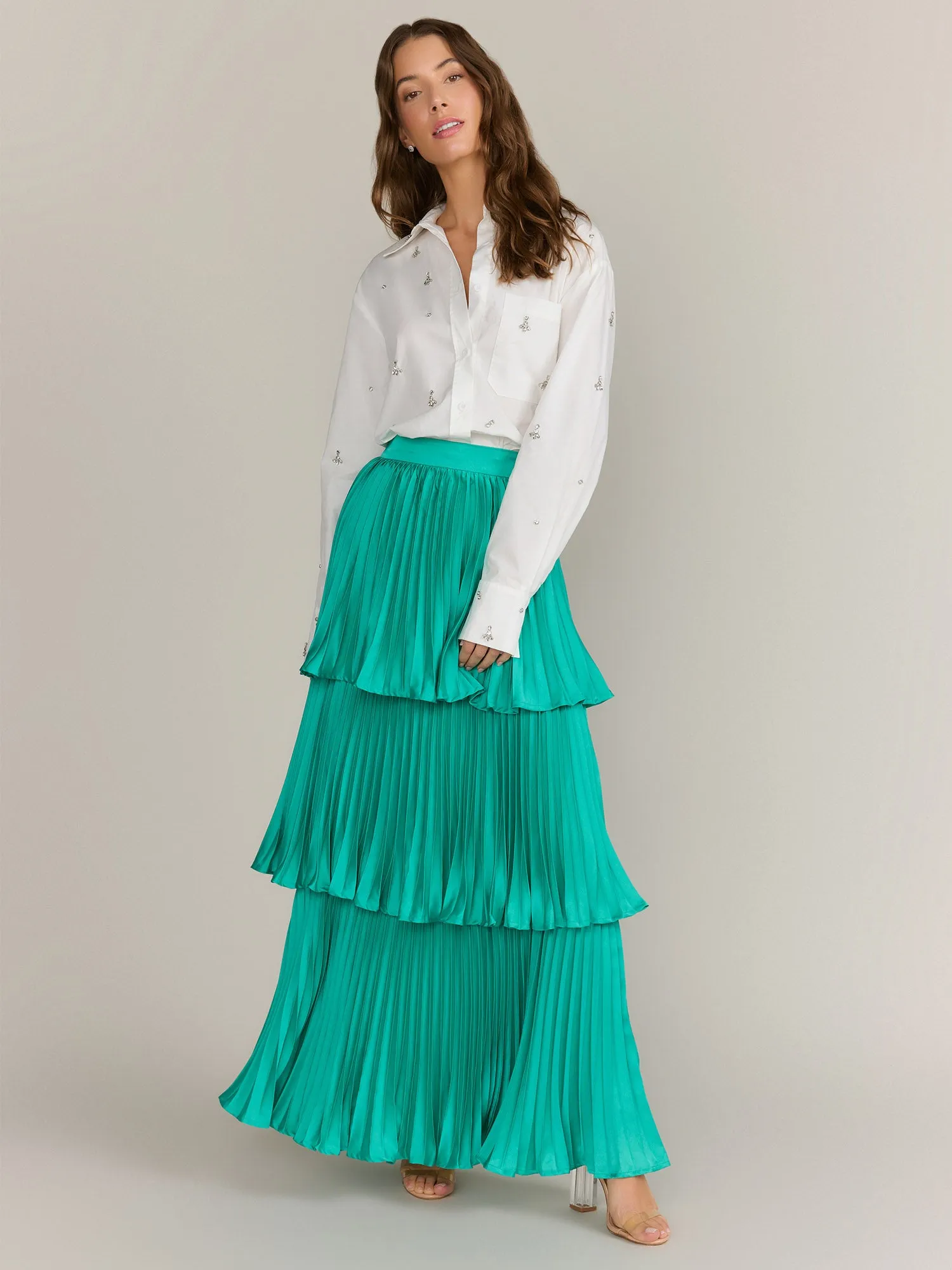 Flying Tomato Tiered Satin Maxi Skirt - Brands We Love