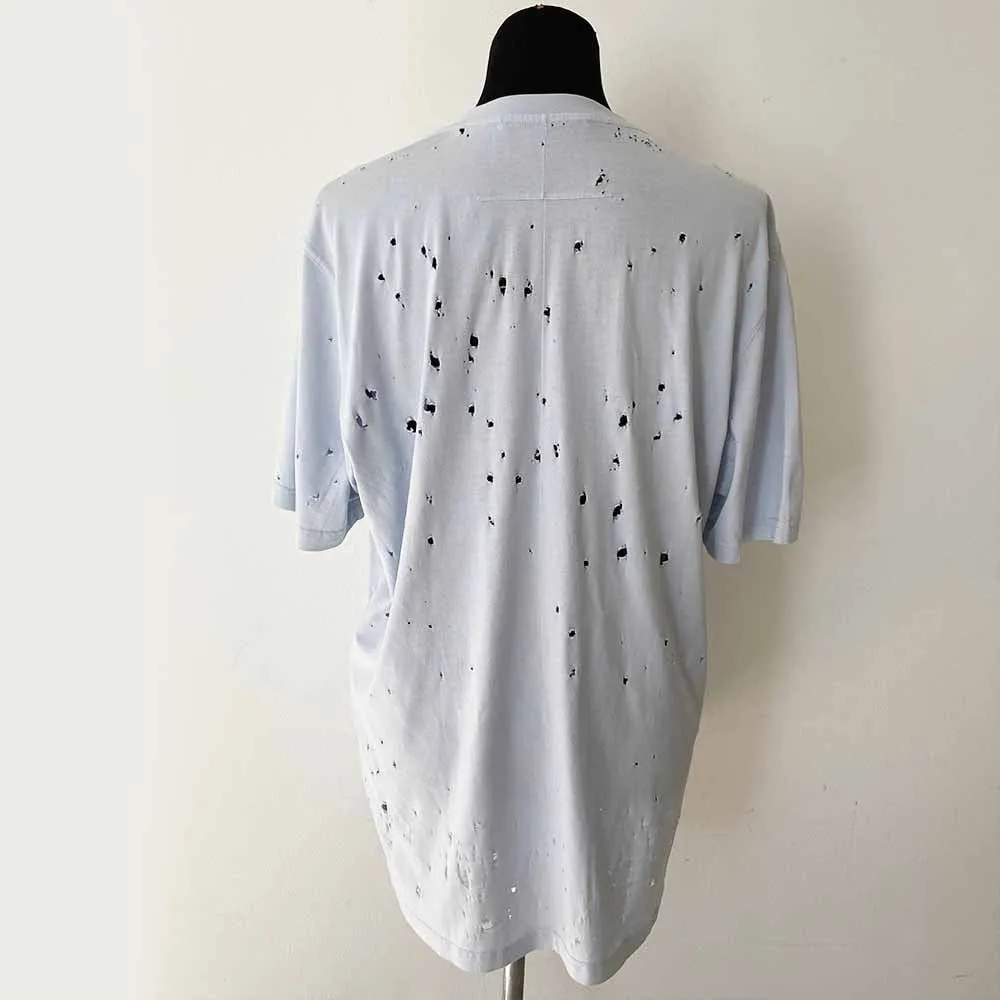 Givenchy Light Blue Distressed Logo T Shirt