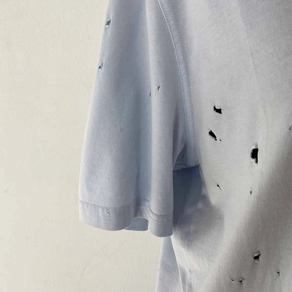 Givenchy Light Blue Distressed Logo T Shirt