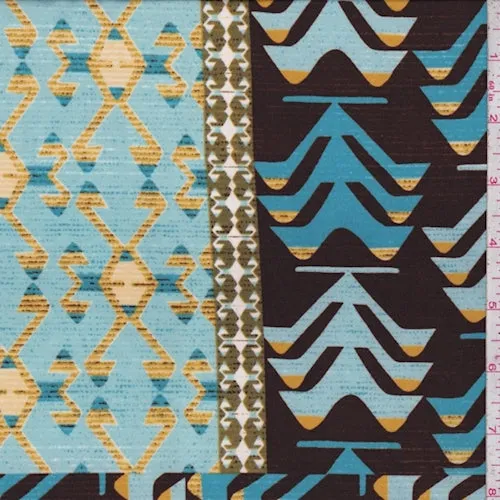 ITY Pale Turquoise/Brown Tribal Stripe Jersey Knit Fabric