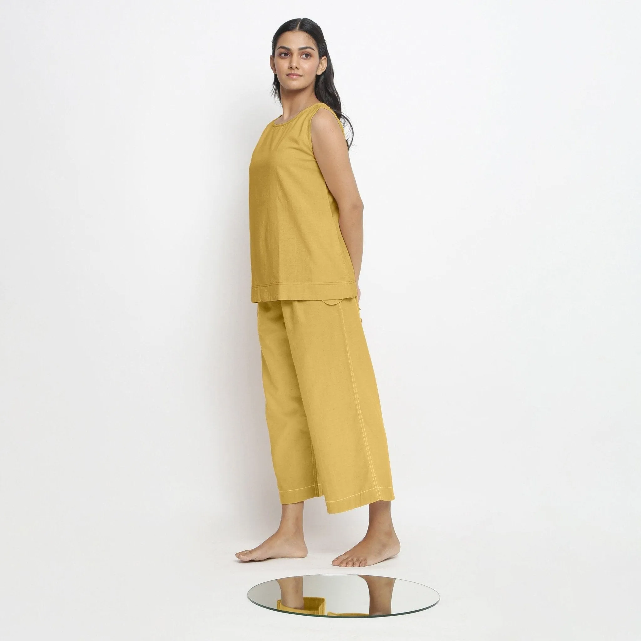 Light Yellow Handspun Cotton Boat Neck Sleeveless Top