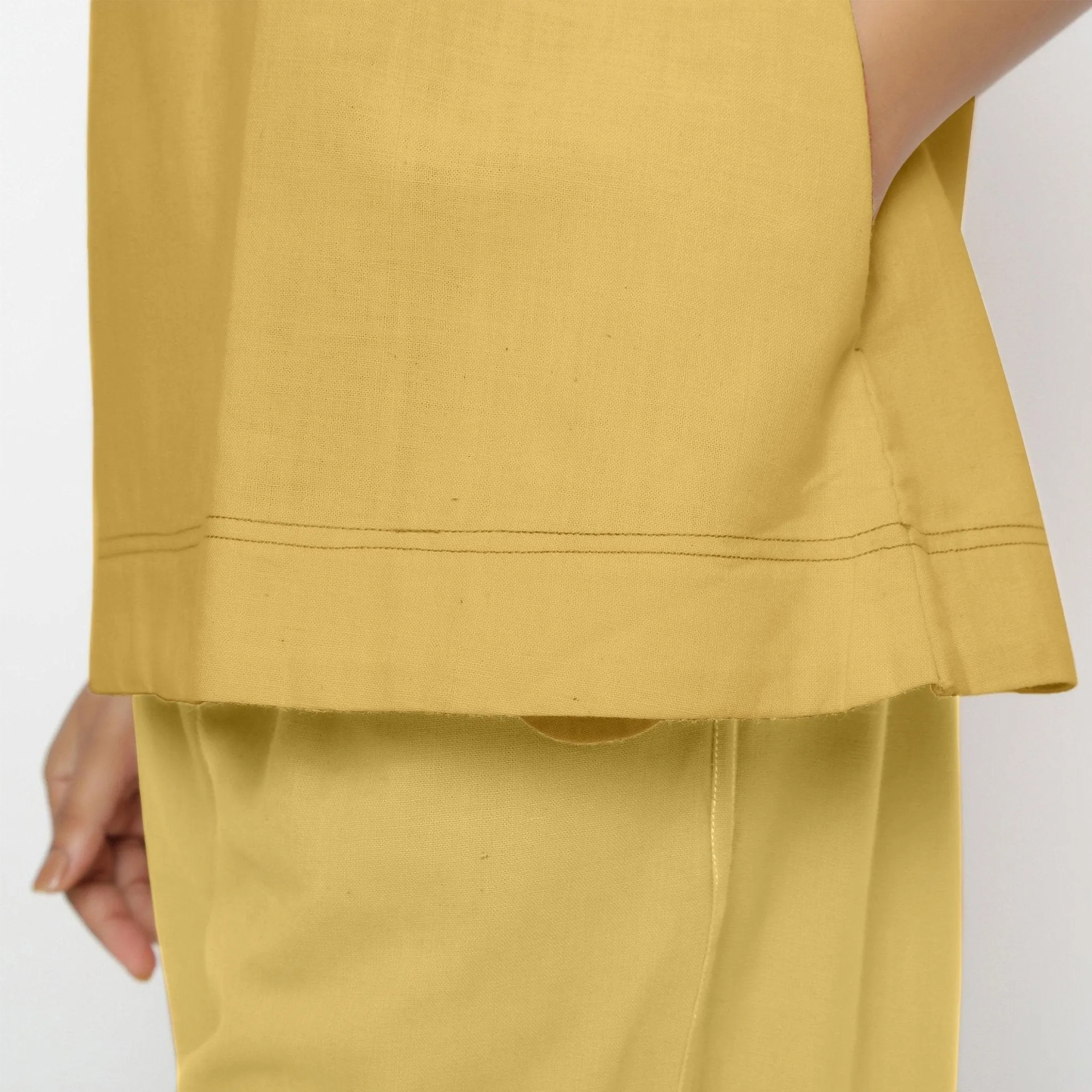 Light Yellow Handspun Cotton Boat Neck Sleeveless Top