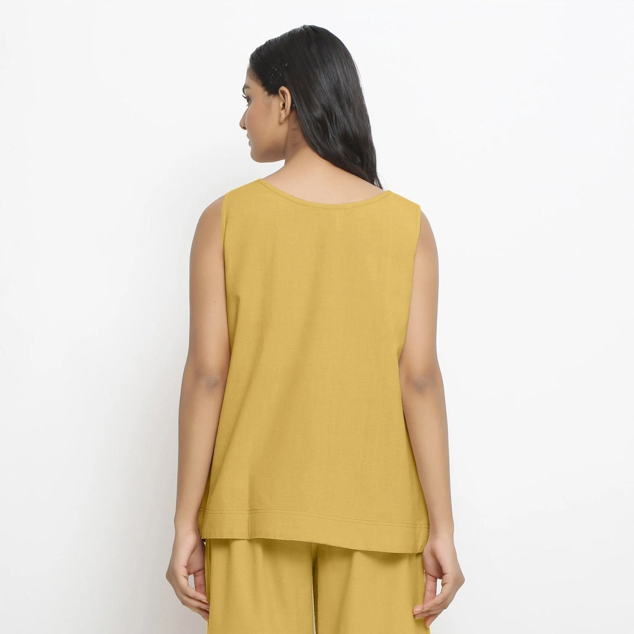 Light Yellow Handspun Cotton Boat Neck Sleeveless Top