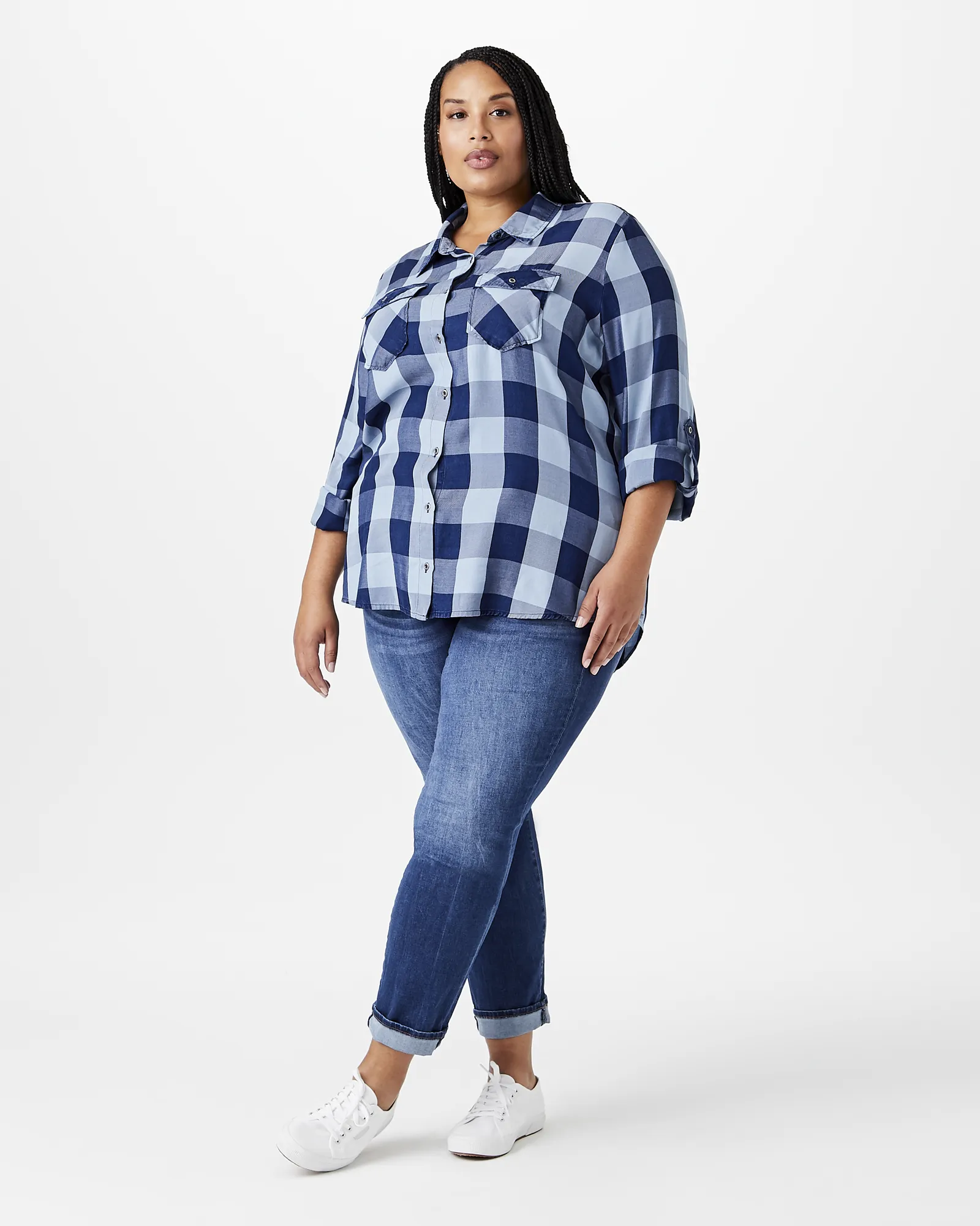 Mallory Plaid Button-Down | Navy / Light Blue