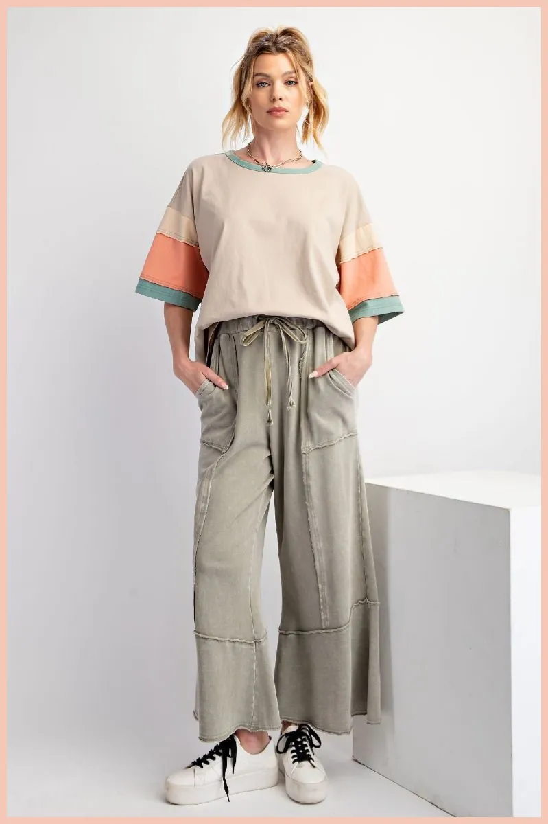 Mineral Washed Terry Knit Wide Leg Pants