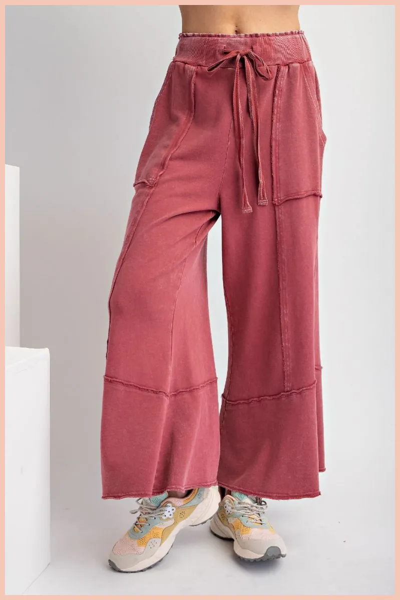 Mineral Washed Terry Knit Wide Leg Pants