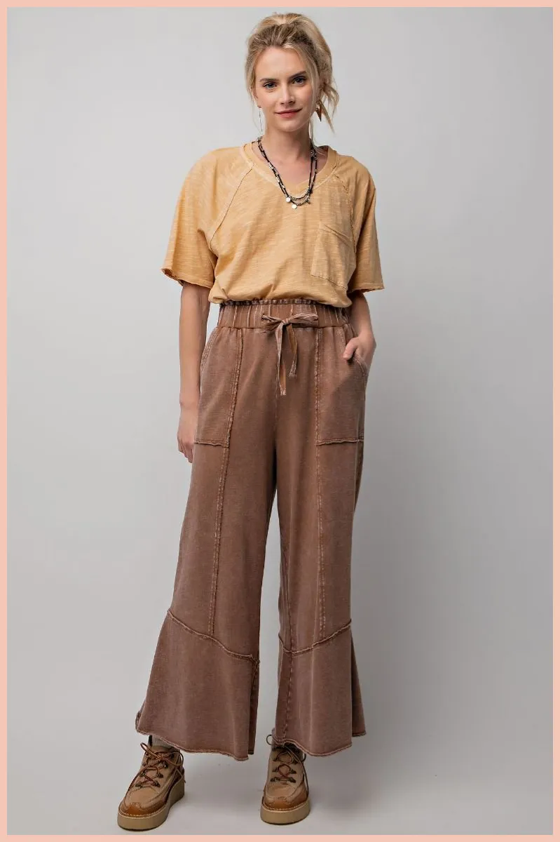 Mineral Washed Terry Knit Wide Leg Pants