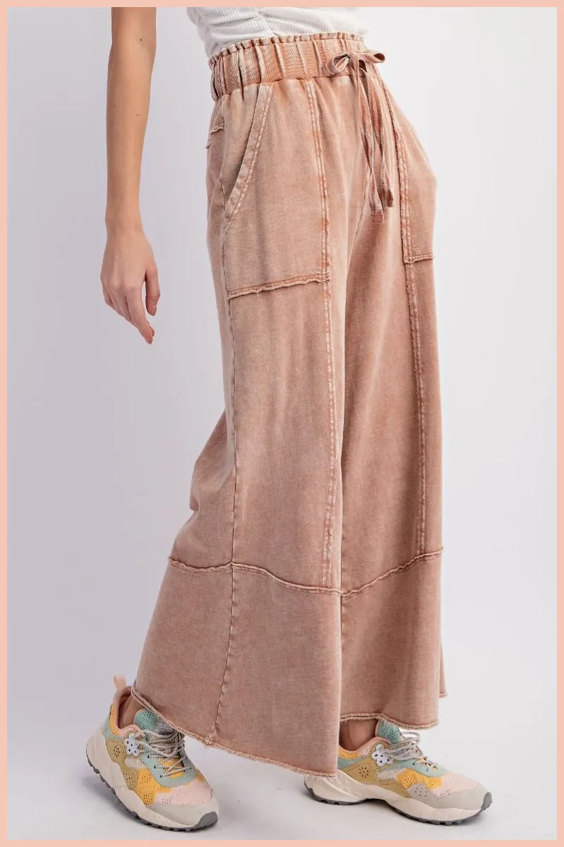 Mineral Washed Terry Knit Wide Leg Pants