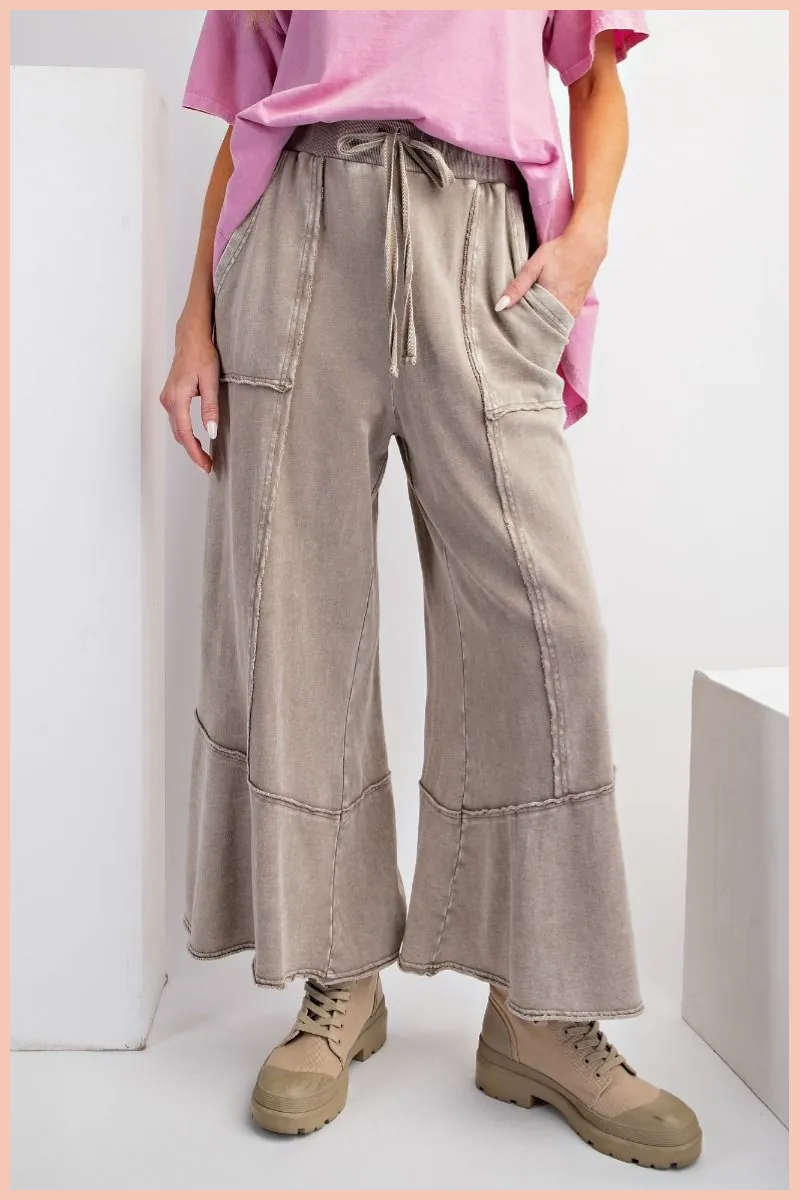Mineral Washed Terry Knit Wide Leg Pants