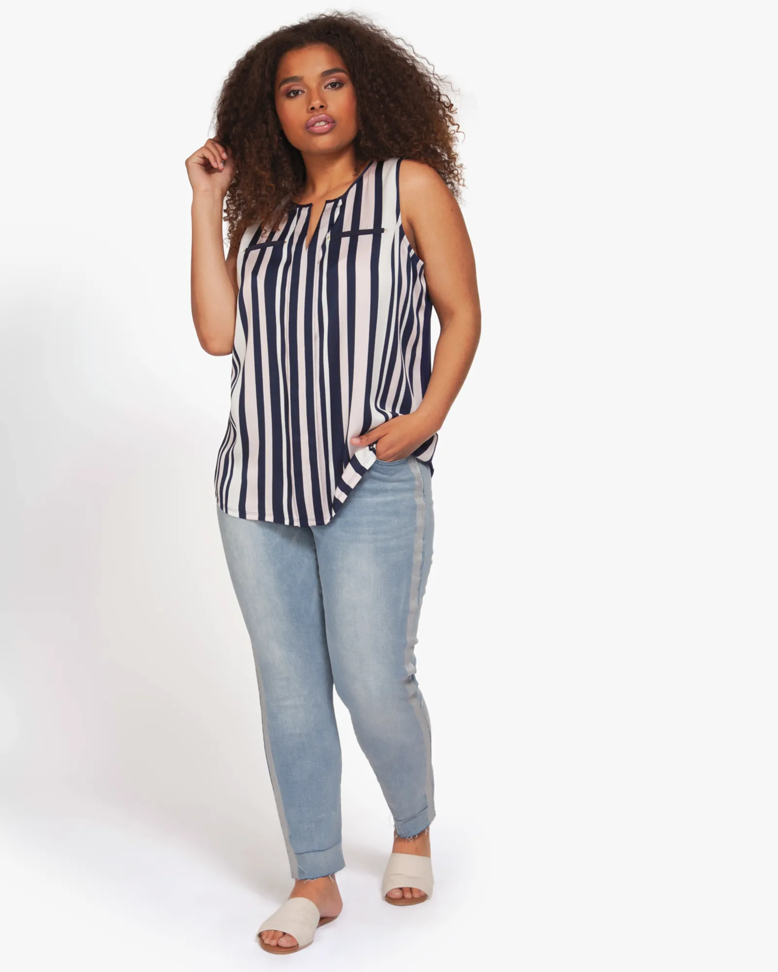 Nicole 2-Pocket Tank | Navy / Mauve
