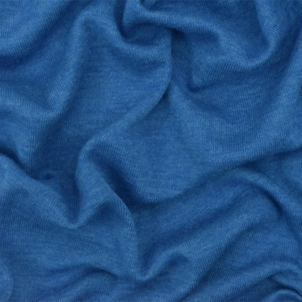 Nile Blue-White Slub Stretch Polyester 1x1 Rib Knit Fabric