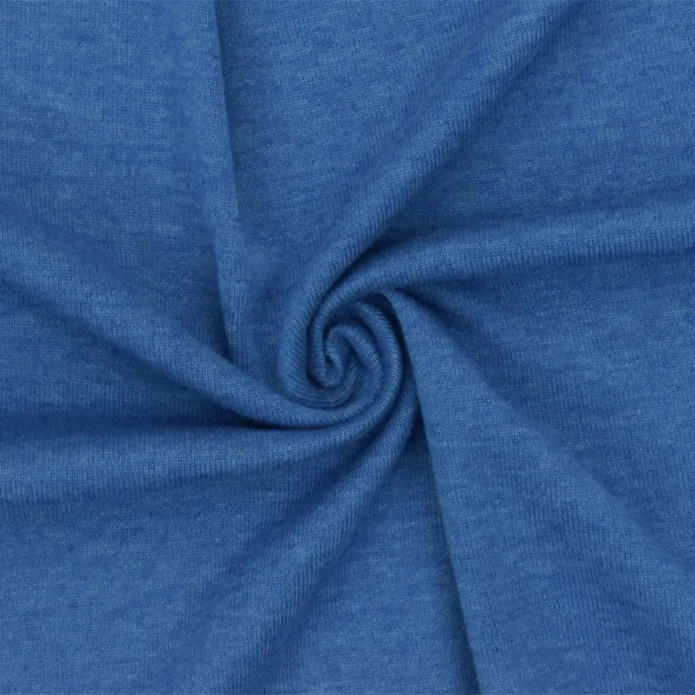 Nile Blue-White Slub Stretch Polyester 1x1 Rib Knit Fabric