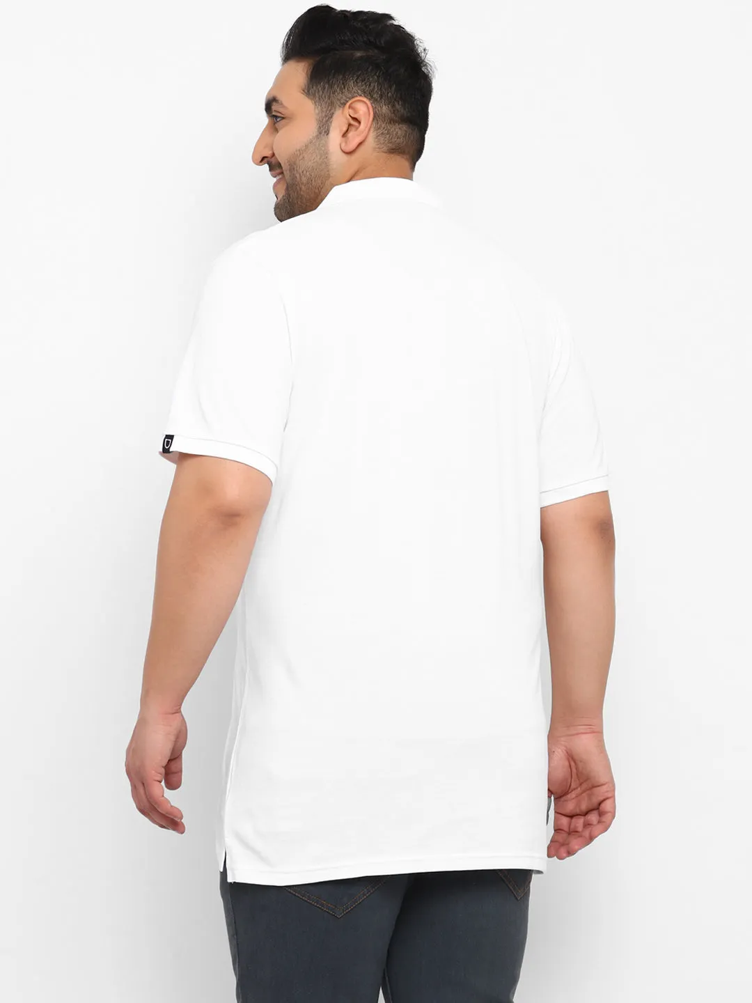 Plus Men's White, Navy Blue, Gold Colour-Block Regular Fit Half Sleeve Cotton Polo T-Shirt
