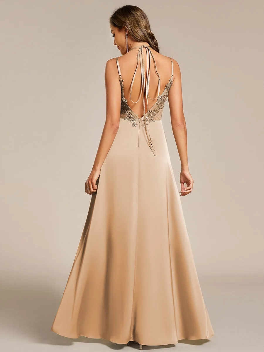Romantic Frenulum knotting Halter Neckline Bridesmaid Dresses