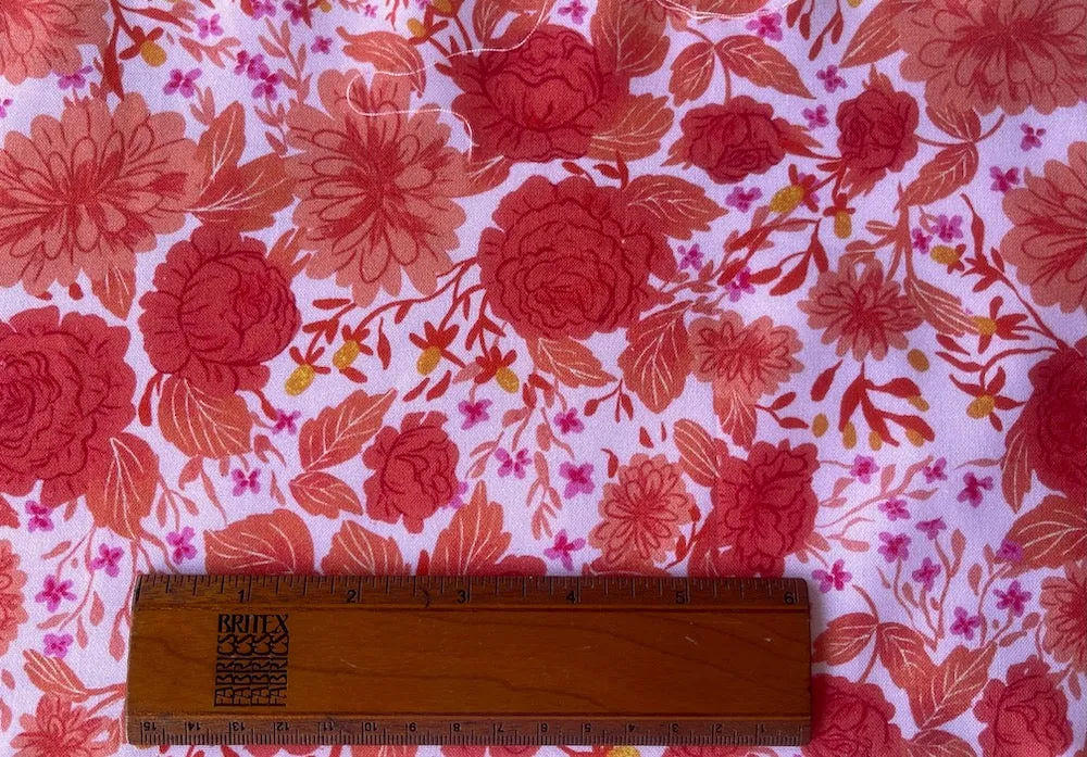 Romantic Lush Roses & Peonies on Pink Lemonade Quilting Cotton