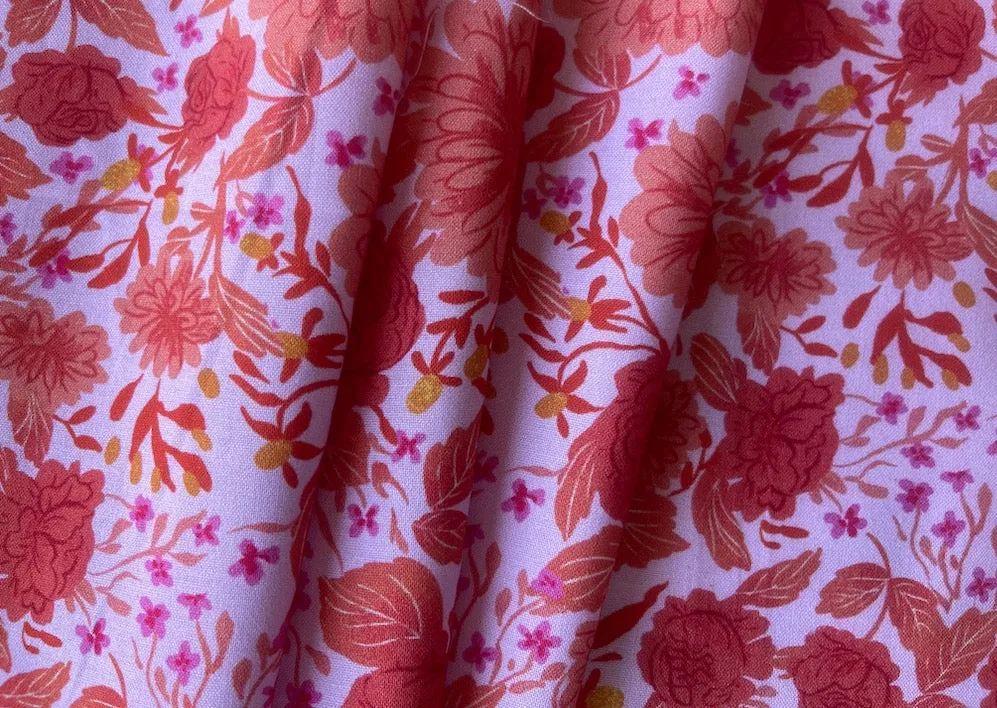 Romantic Lush Roses & Peonies on Pink Lemonade Quilting Cotton