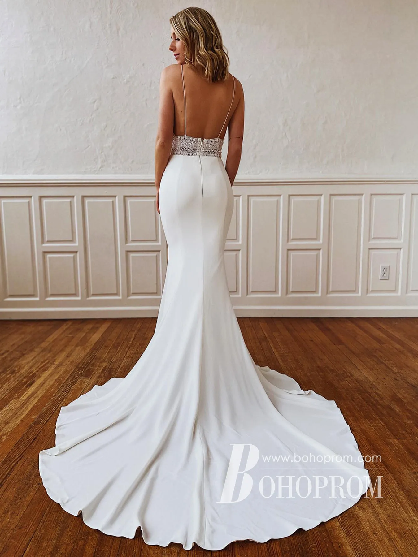 Romantic Spaghetti Straps Mermaid Wedding Dresses Long Satin Bridal Gowns WD663