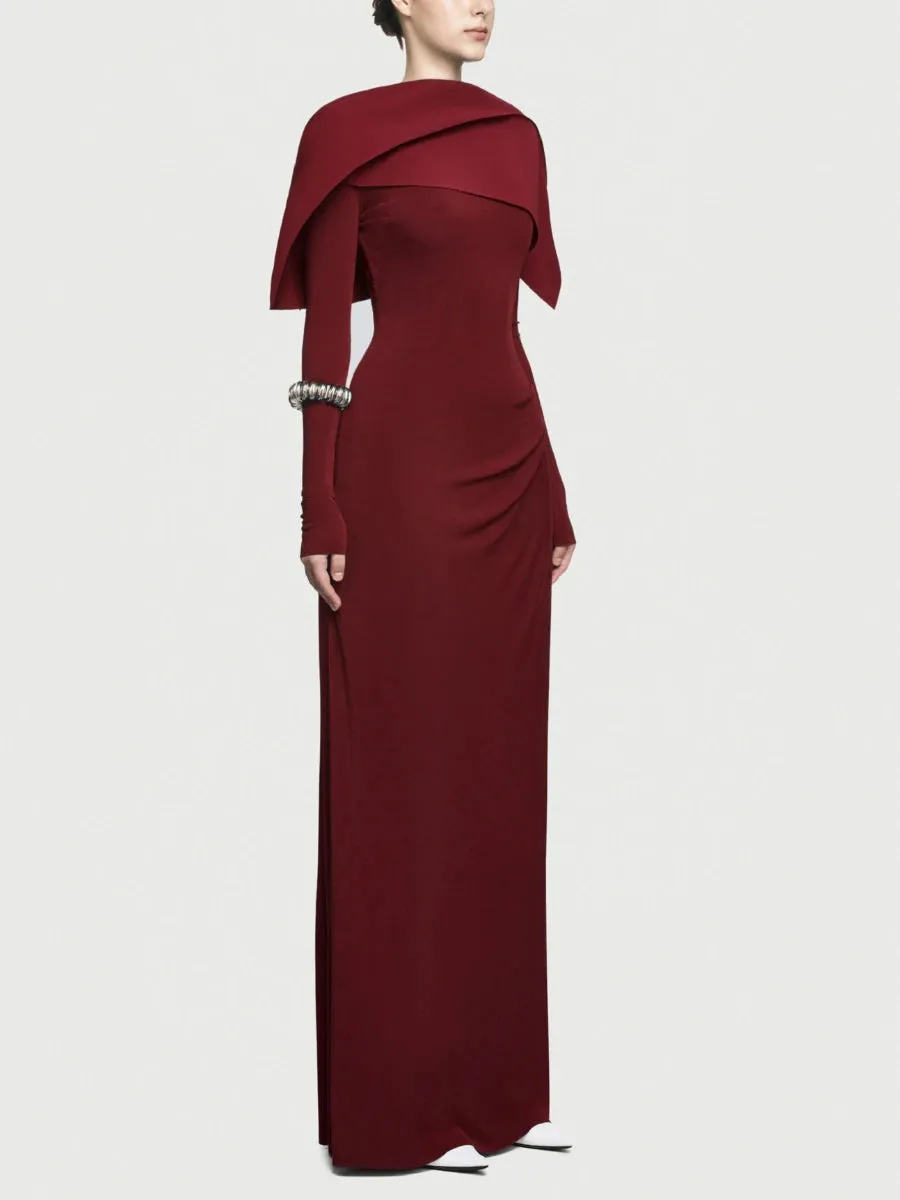 Shawl Design Cape Collar Long Sleeve High Waist Spliced Zip Backless Chic Dress