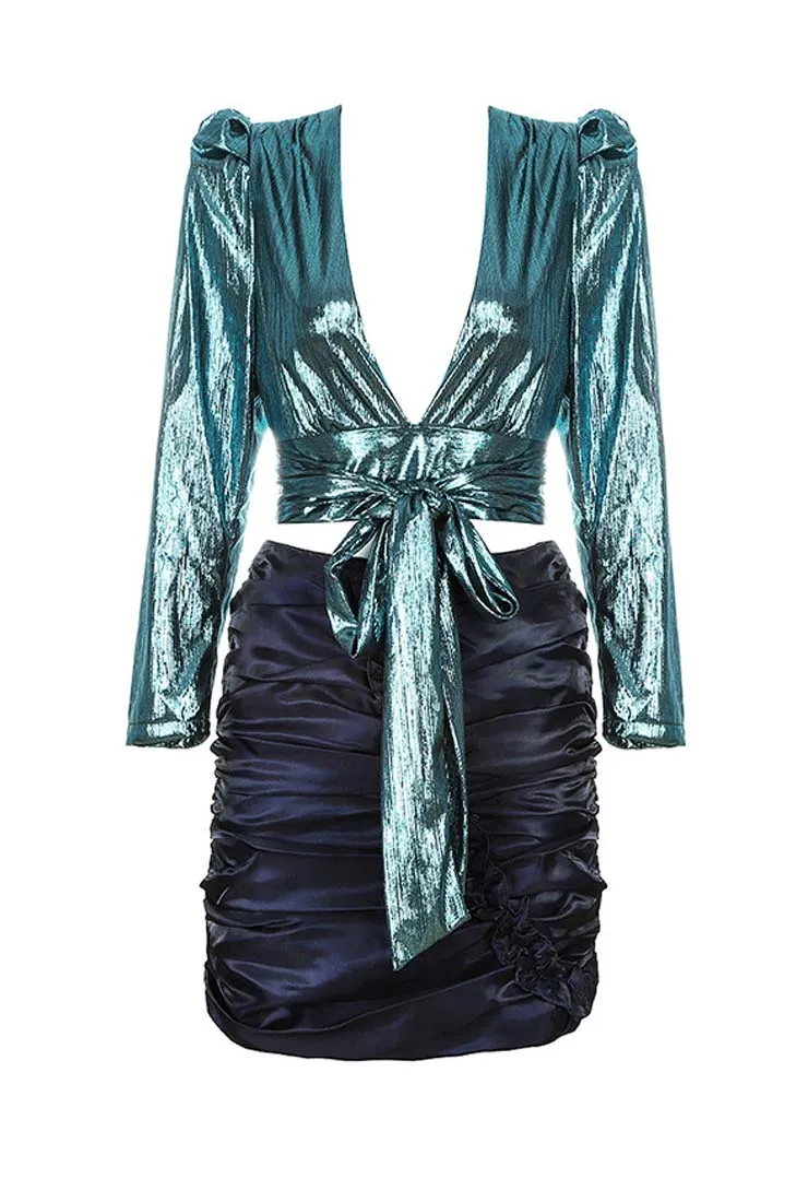 V-neck Short Top   Tight Skirt Two-piece Set