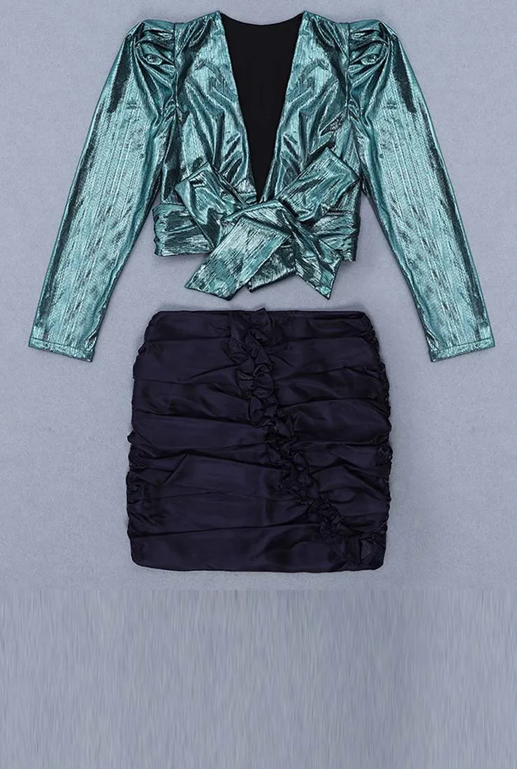 V-neck Short Top   Tight Skirt Two-piece Set