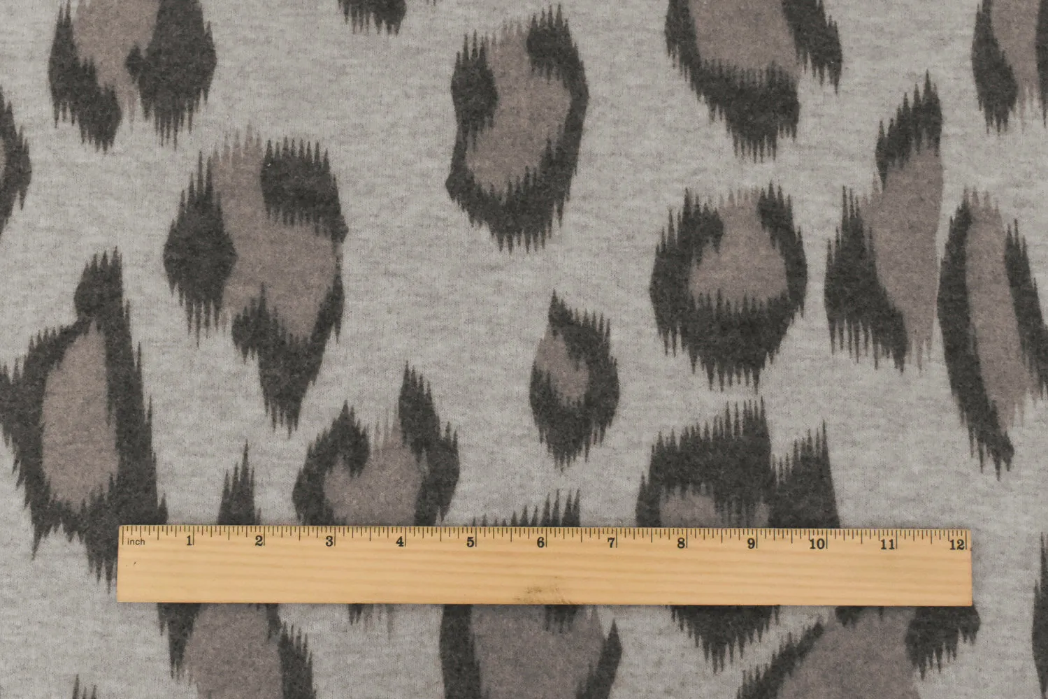 Vintage Gray-Black-Beige Cheetah Print Stretch Poly Brushed Jersey Knit Fabric