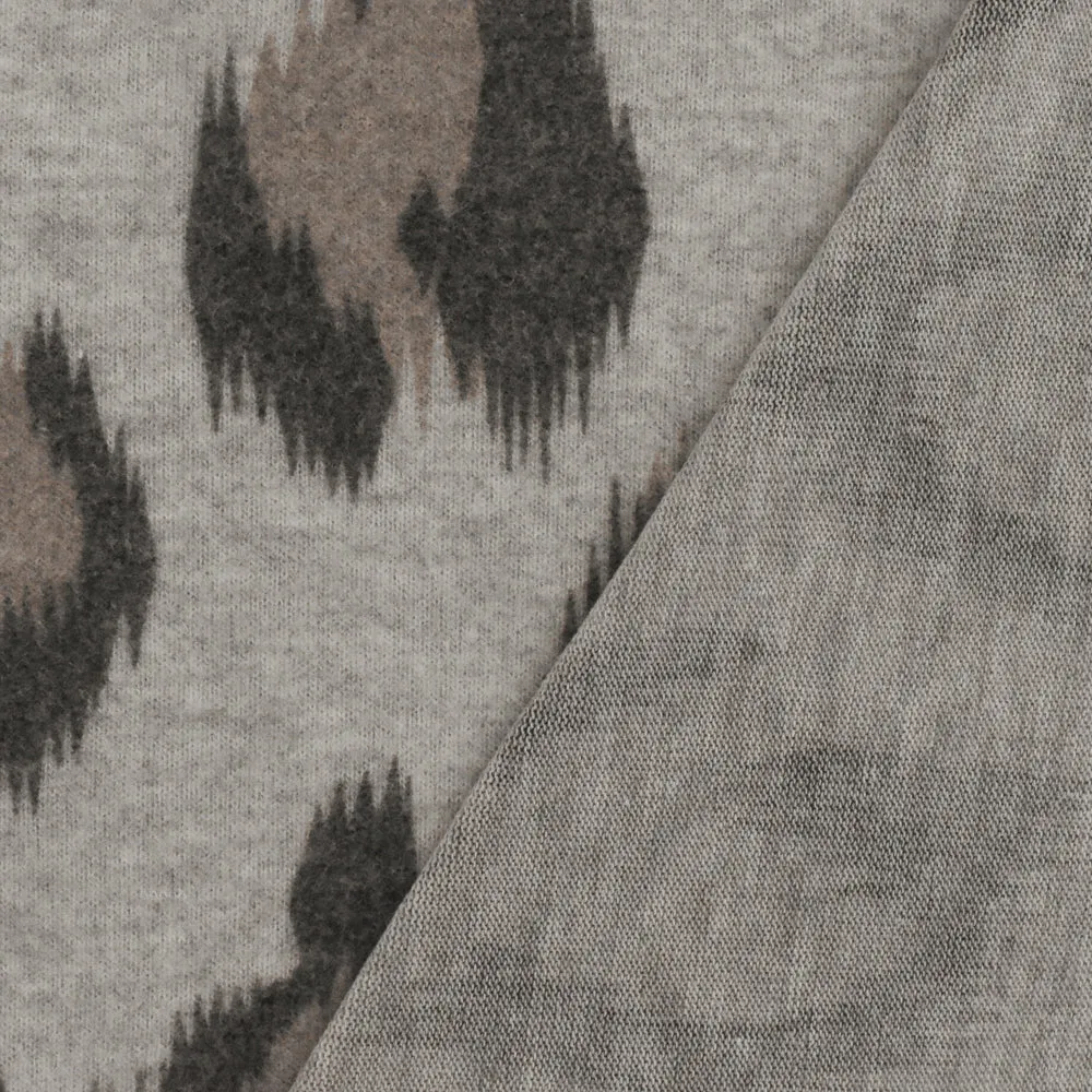 Vintage Gray-Black-Beige Cheetah Print Stretch Poly Brushed Jersey Knit Fabric