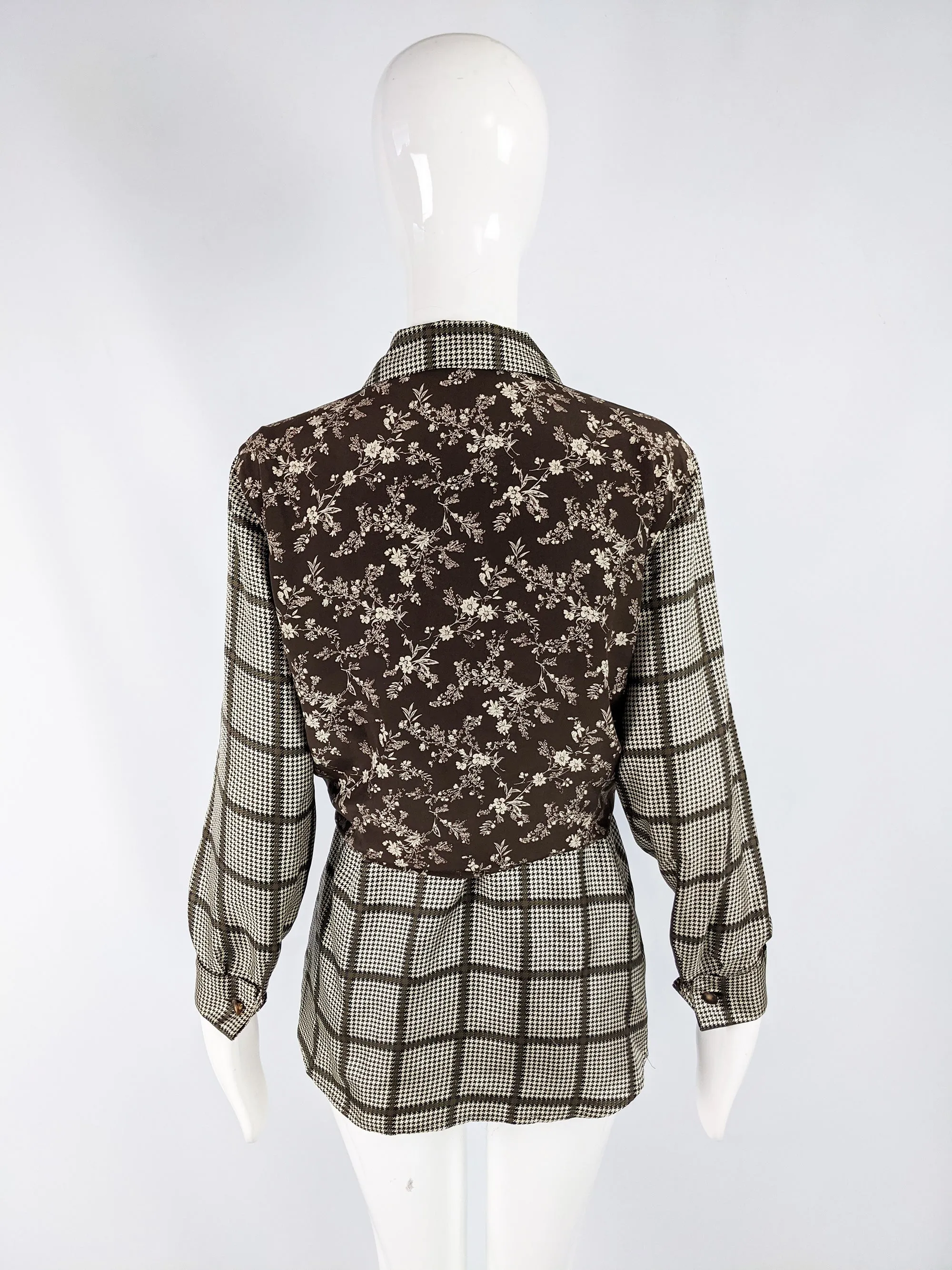 Vintage Silk Floral & Check Layered Blouse, 1990s