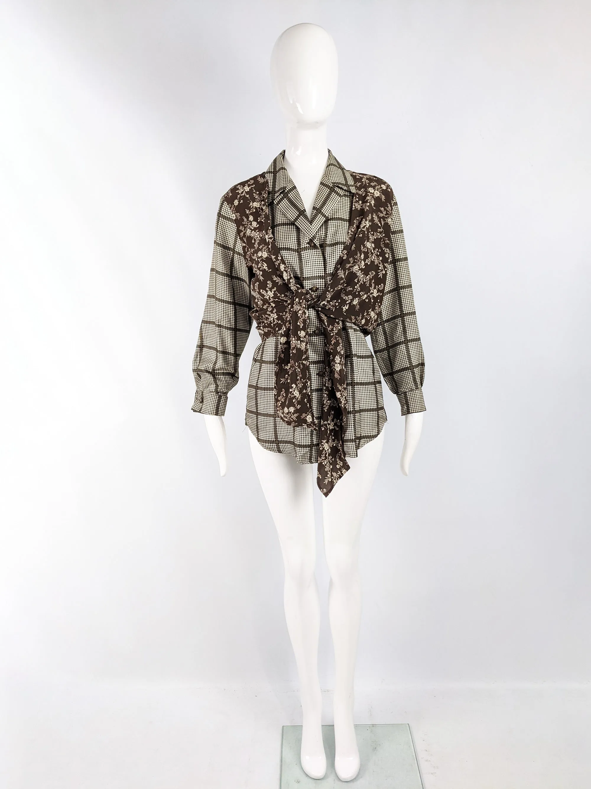Vintage Silk Floral & Check Layered Blouse, 1990s